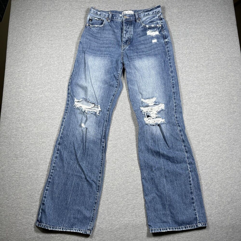 KanCan Jeans Juniors 9/28 Blue Bootcut High Rise Distressed 100% Cotton